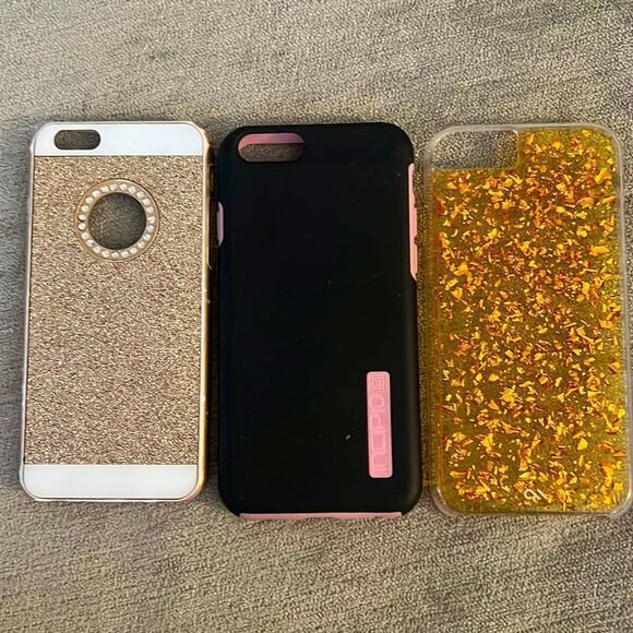 Apple iPhone fits both 7 & 8 Gold Glitter, Rose Gold Glitter, Black with Pink - Picture 1 of 3